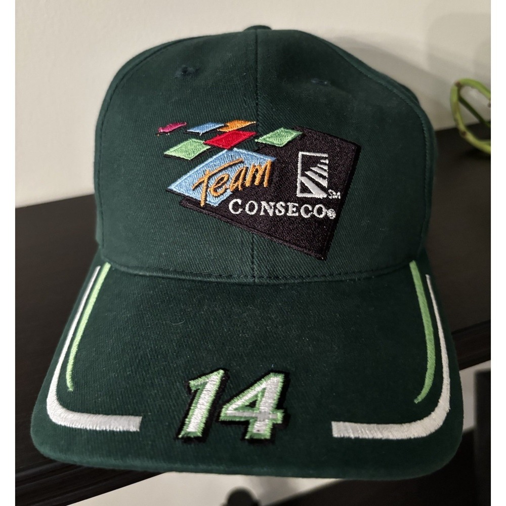 Vtg Nascar AJ Foyt Racing #14 Team‎ Conseco Racing Hat Nascar Green 100% Cotton